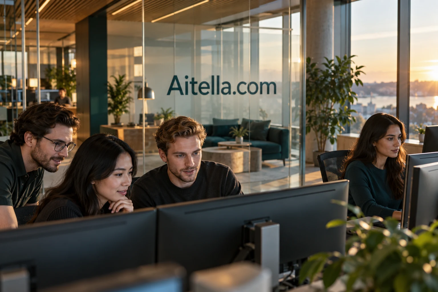 People working on software in a contemporary technology workplace